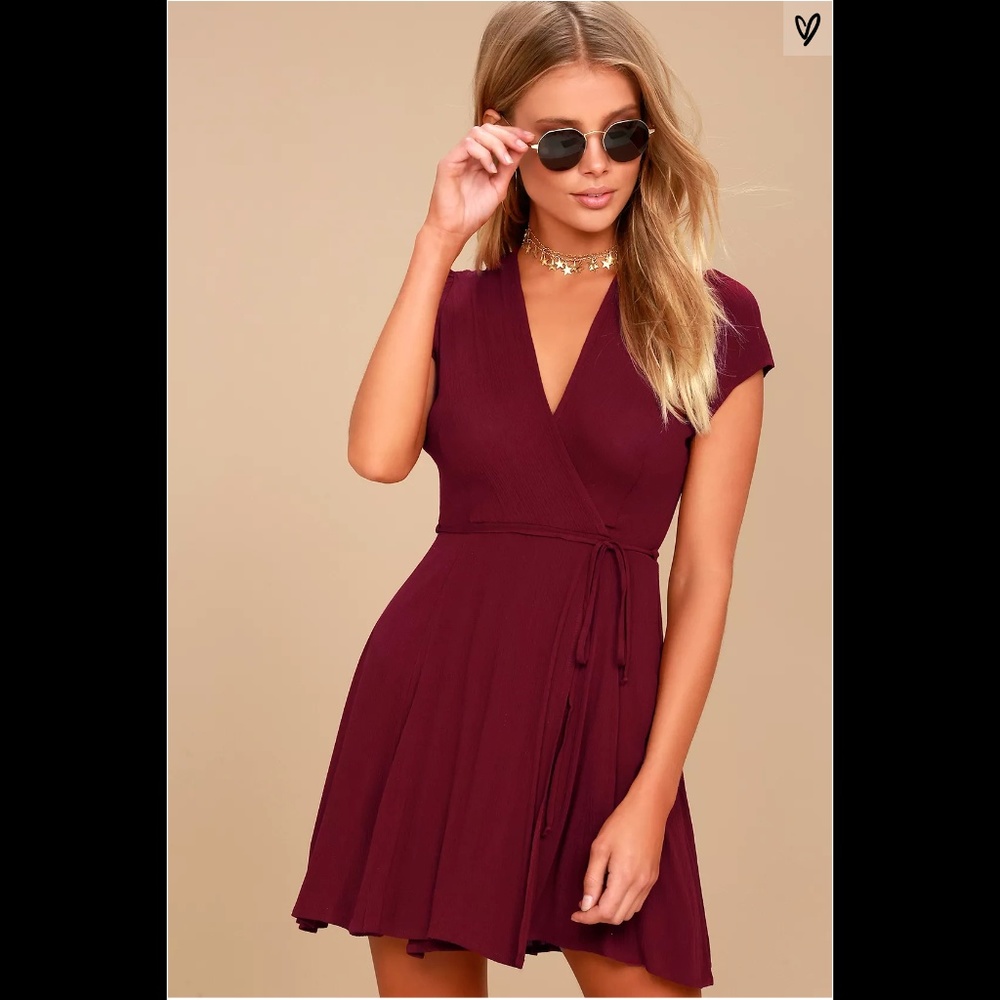Good to Go Burgundy Short Sleeve Surplice Dress